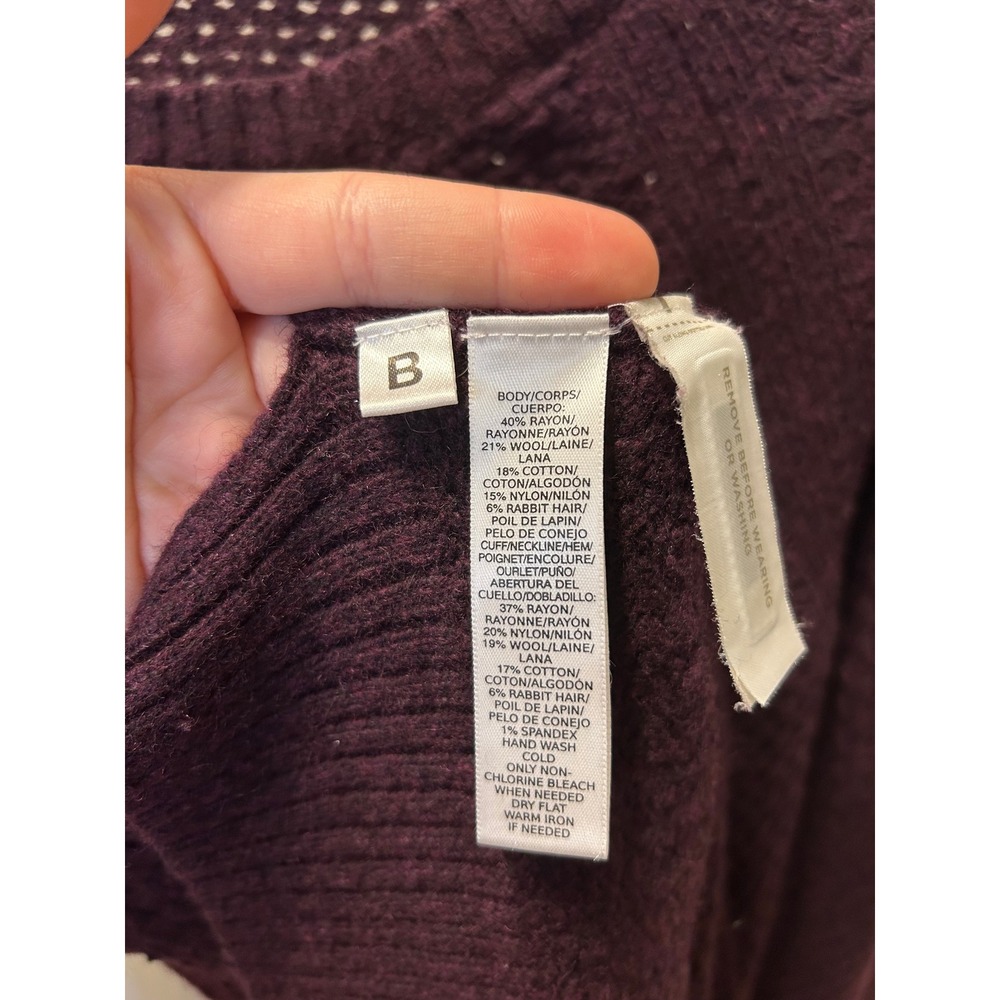 Loft Sweater Women PL Purple Excellent Basketweave Open Knit Wool Blend Raglan - Picture 4 of 5